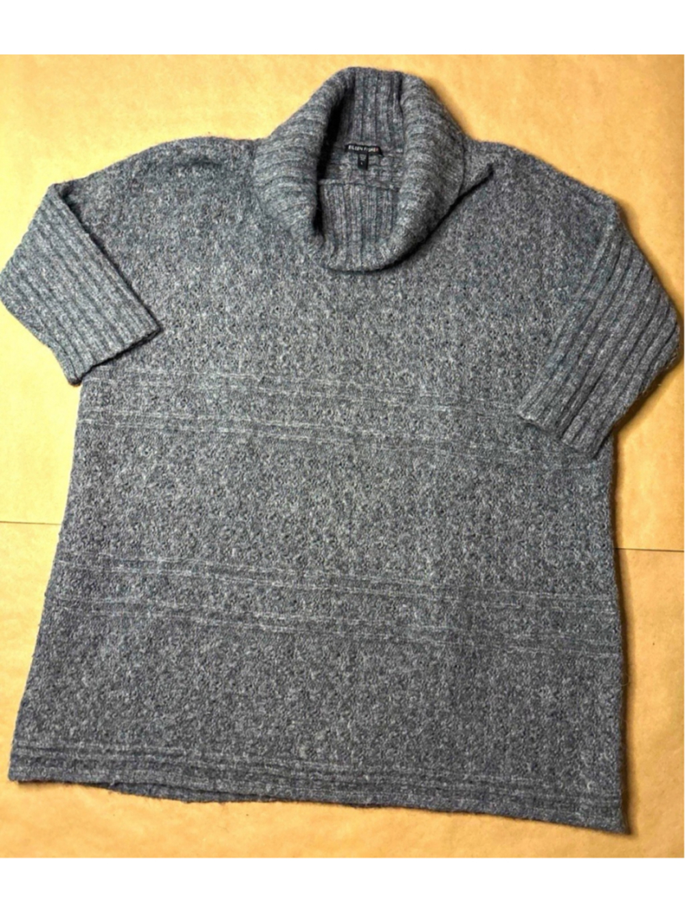 Eileen Fisher Women’s L Gray Alpaca Merino Wool Turtleneck Tunic Sweater